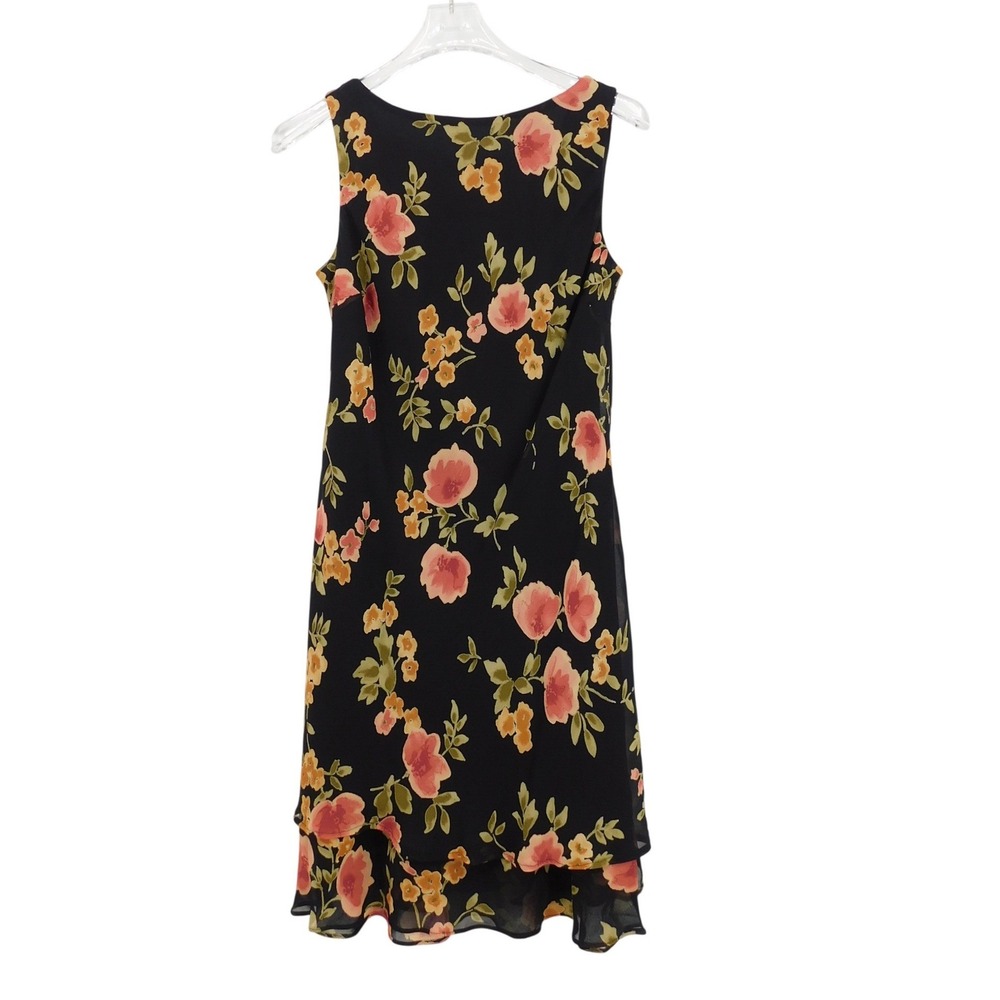 VTG Evan-Picone Petite Black Floral Cowl Neck Tiered Sheath Dress 10P Whimsigoth